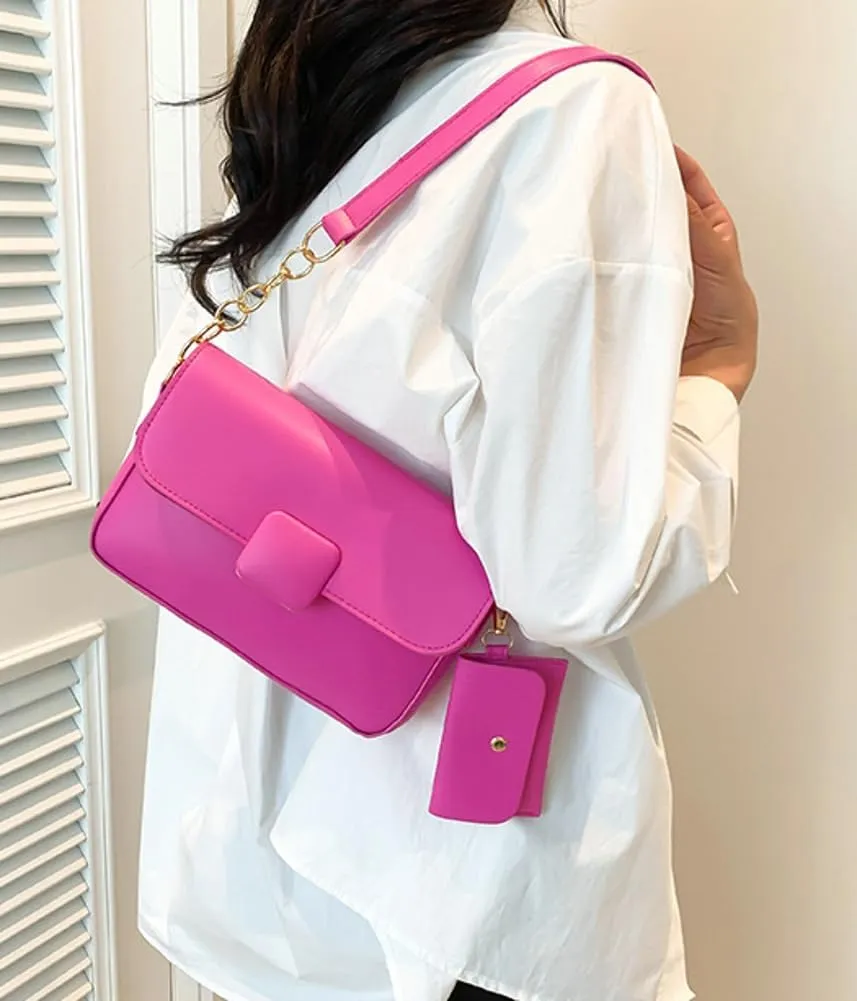 Trendy Shoulder Bag for Women Vegan Leather Underarm Purse Small Totes Handbag Casual Chain Top Handle Satchel
