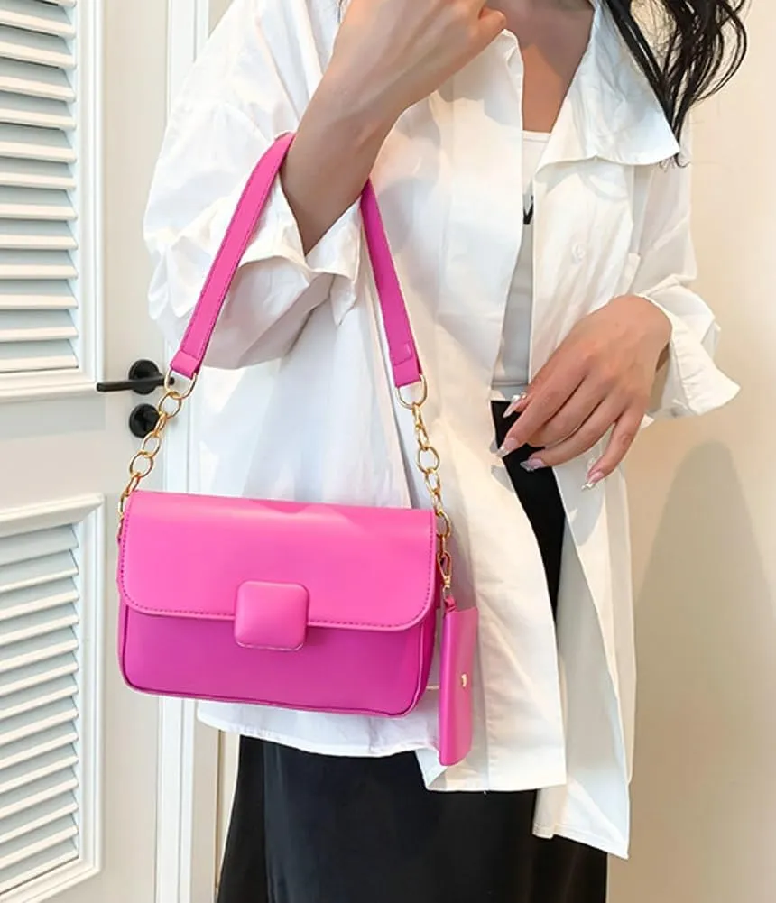 Trendy Shoulder Bag for Women Vegan Leather Underarm Purse Small Totes Handbag Casual Chain Top Handle Satchel