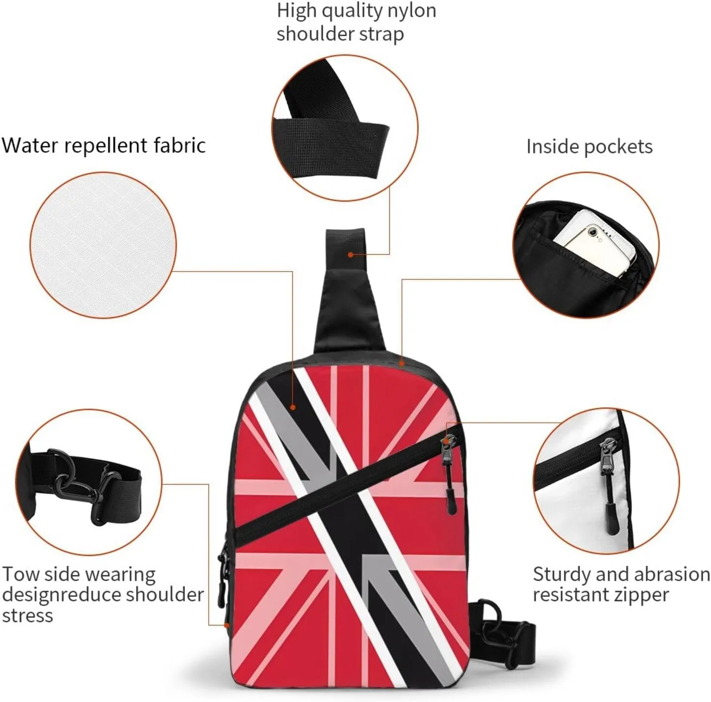 Trinidad and Tobago UK Flag Packable Crossbody Bag Portable Sling Bags Foldable Travel Daypack Reusable Sports Shoulder Backpack Diagonally Chest Bag for Workout