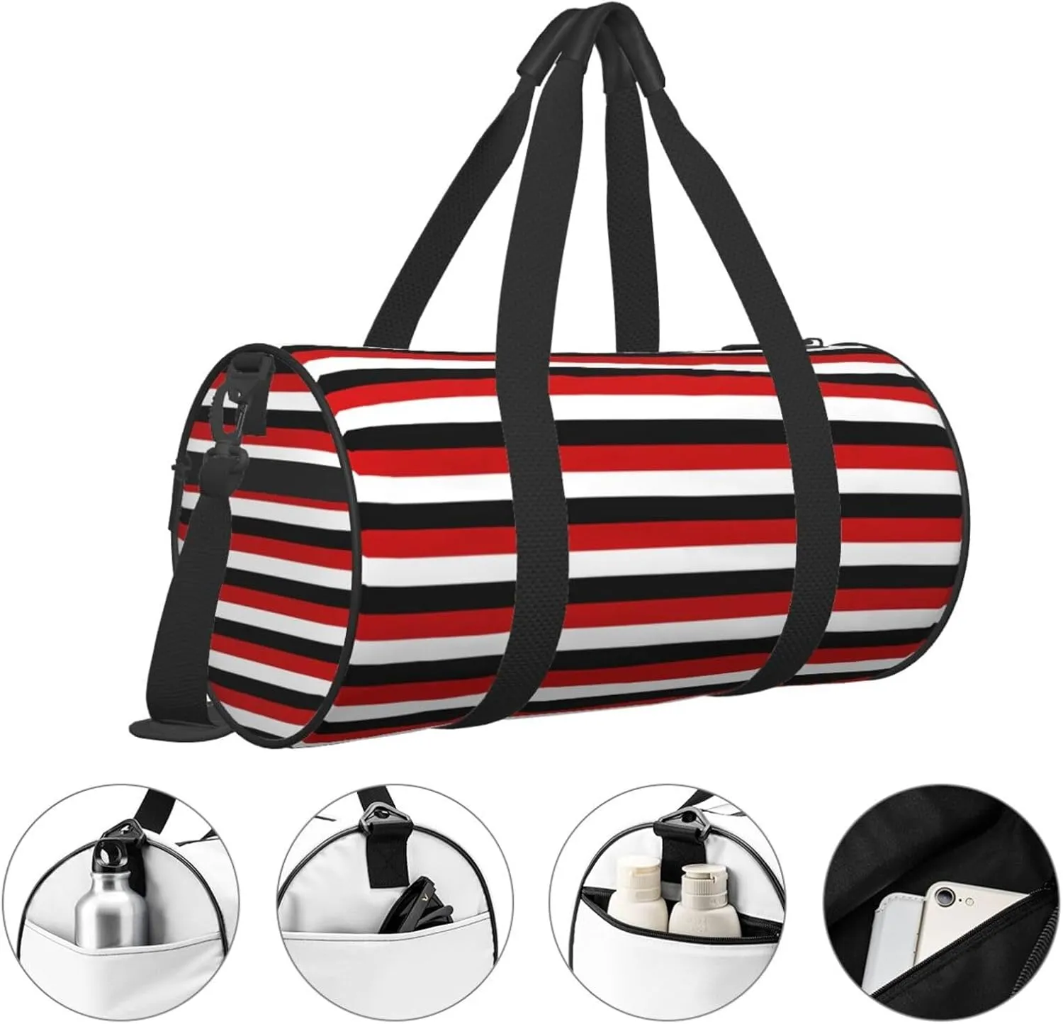 Trinidad And Tobago Yemen Flag Stripes Round Travel Duffel Bag Large Capacity Gym Sports Bags for Hiking Vacation Trips