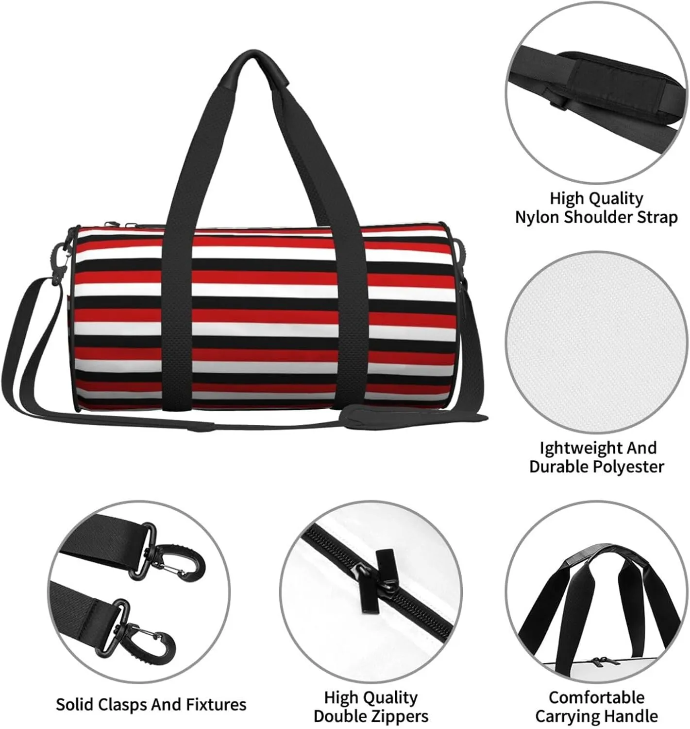 Trinidad And Tobago Yemen Flag Stripes Round Travel Duffel Bag Large Capacity Gym Sports Bags for Hiking Vacation Trips
