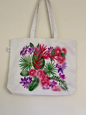 Tropical Blossoms - Hand Painted, Canvas Tote Bag