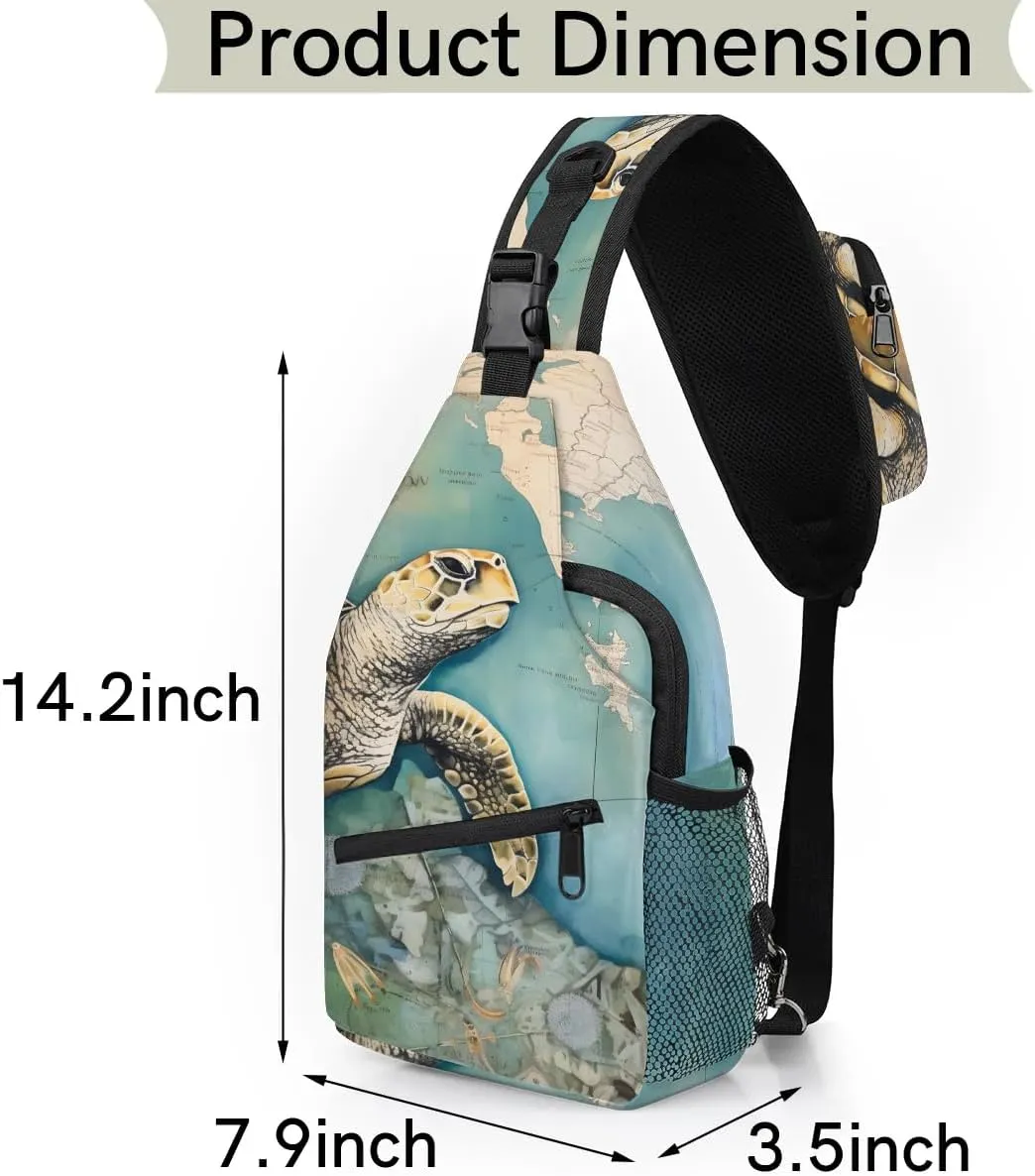 Tropical Turtle Sling Bag for Women Men, Waterproof Crossbody Sling Backpack Travel Outdoor Sports Chest Bag