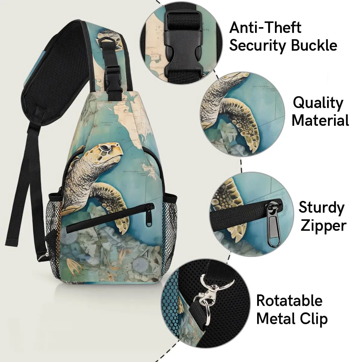 Tropical Turtle Sling Bag for Women Men, Waterproof Crossbody Sling Backpack Travel Outdoor Sports Chest Bag