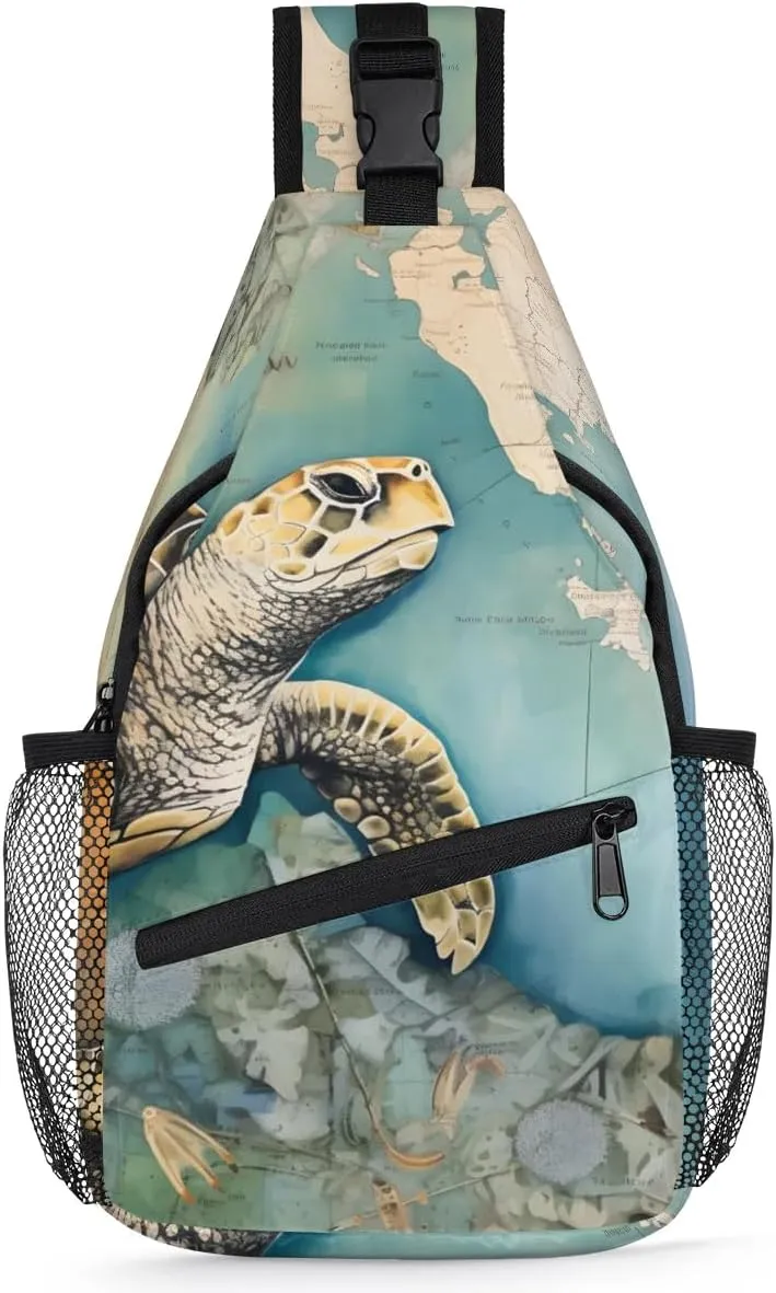 Tropical Turtle Sling Bag for Women Men, Waterproof Crossbody Sling Backpack Travel Outdoor Sports Chest Bag