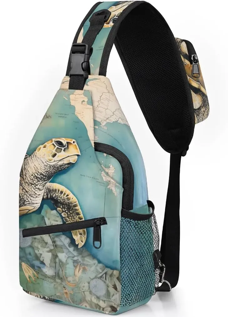 Tropical Turtle Sling Bag for Women Men, Waterproof Crossbody Sling Backpack Travel Outdoor Sports Chest Bag