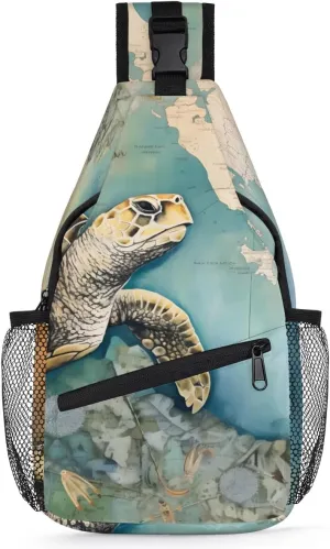 Tropical Turtle Sling Bag for Women Men, Waterproof Crossbody Sling Backpack Travel Outdoor Sports Chest Bag