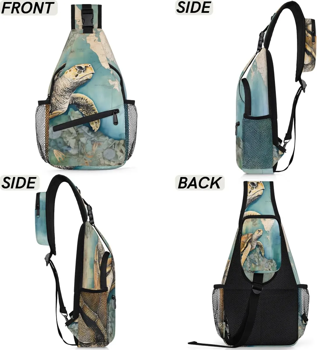 Tropical Turtle Sling Bag for Women Men, Waterproof Crossbody Sling Backpack Travel Outdoor Sports Chest Bag