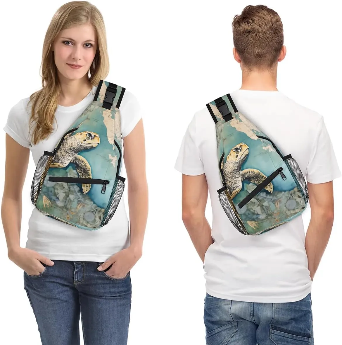 Tropical Turtle Sling Bag for Women Men, Waterproof Crossbody Sling Backpack Travel Outdoor Sports Chest Bag
