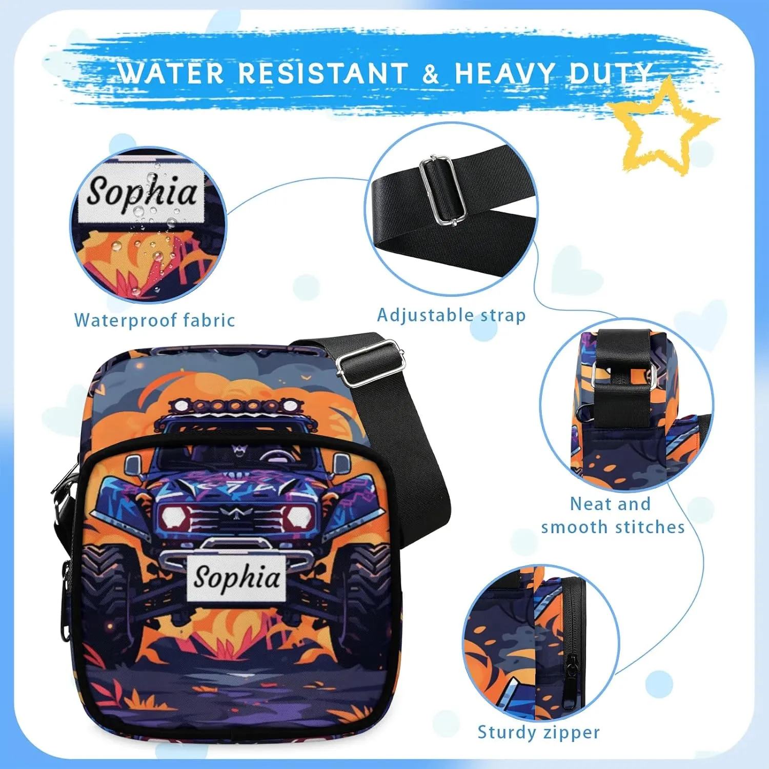 TropicalLife Personalized Crossbody Bag for Women Men Custom Name Messenger Bags