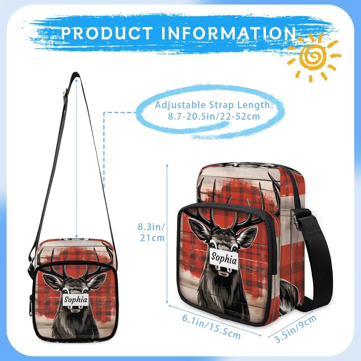 TropicalLife Personalized Crossbody Bag for Women Men Custom Name Messenger Bags