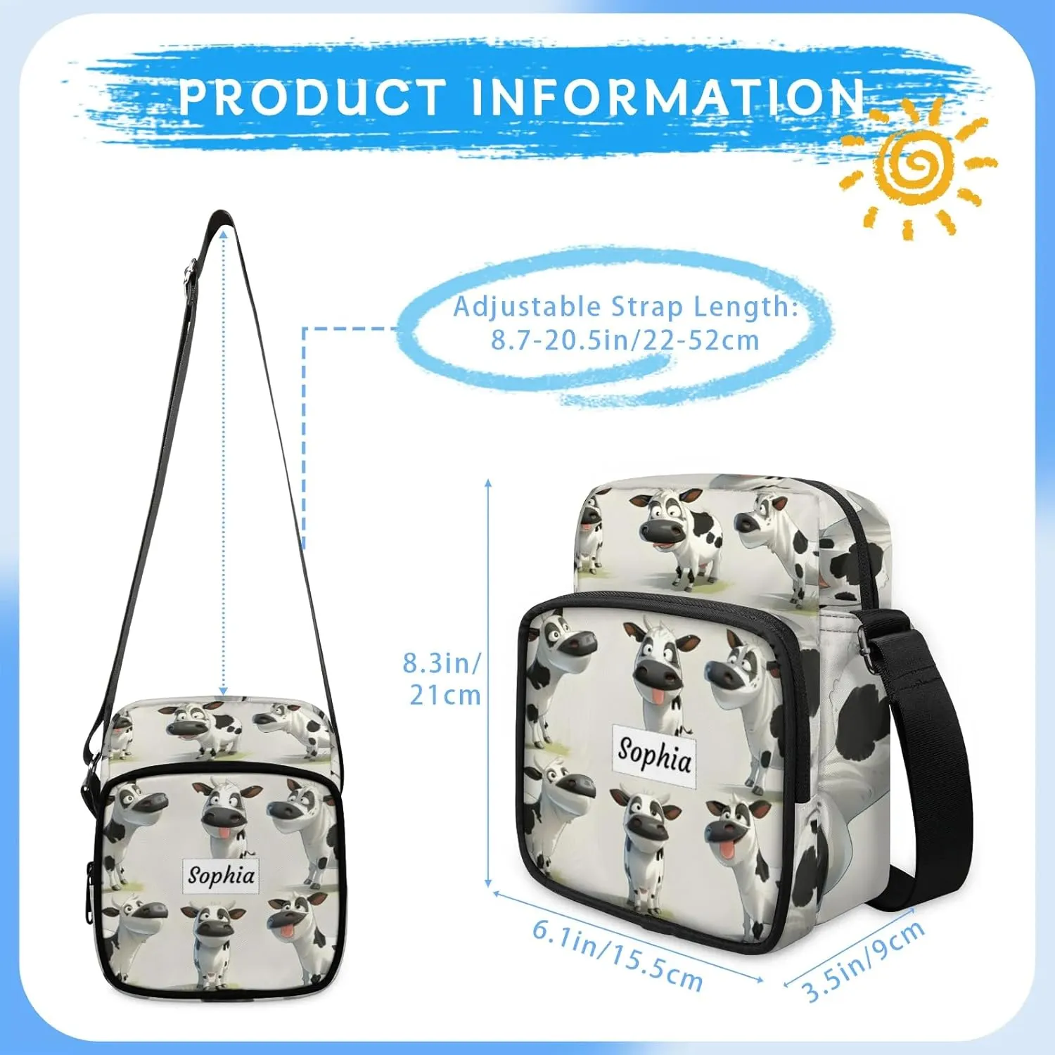 TropicalLife Personalized Crossbody Bag for Women Men Custom Name Messenger Bags