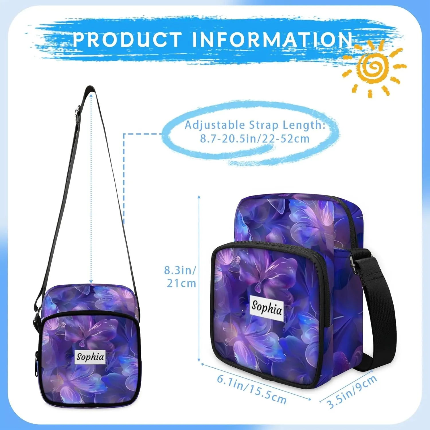 TropicalLife Personalized Crossbody Bag for Women Men Custom Name Messenger Bags