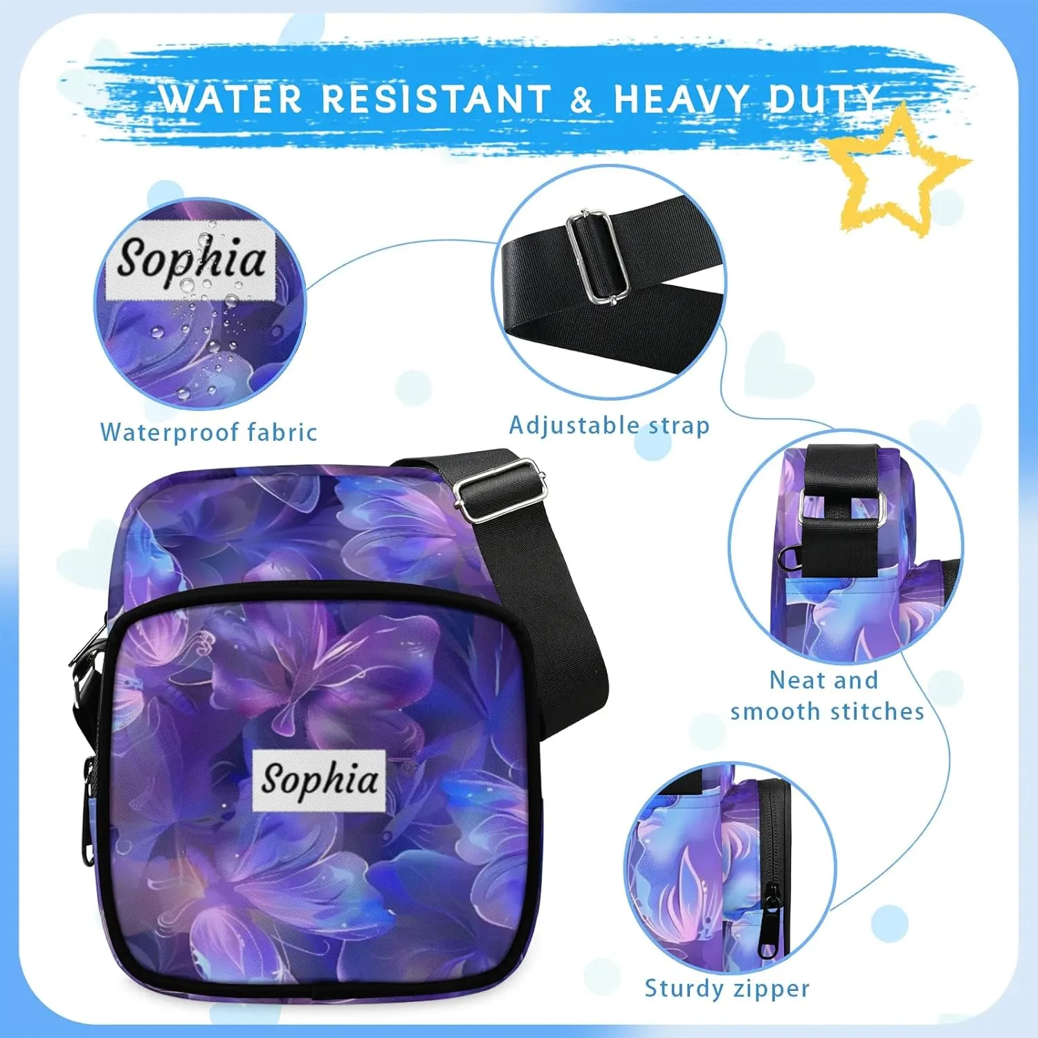 TropicalLife Personalized Crossbody Bag for Women Men Custom Name Messenger Bags