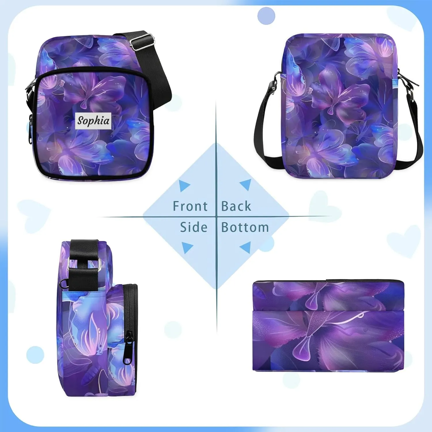 TropicalLife Personalized Crossbody Bag for Women Men Custom Name Messenger Bags