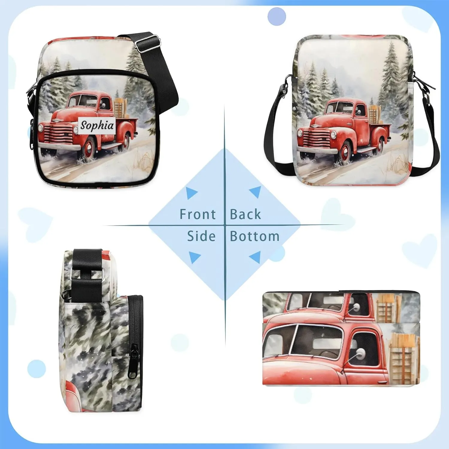 TropicalLife Personalized Crossbody Bag for Women Men Custom Name Messenger Bags