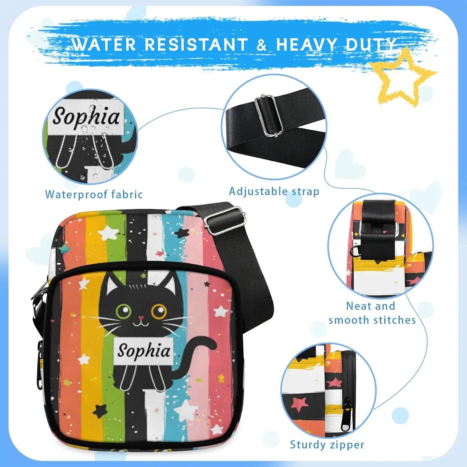 TropicalLife Personalized Crossbody Bag for Women Men Custom Name Messenger Bags