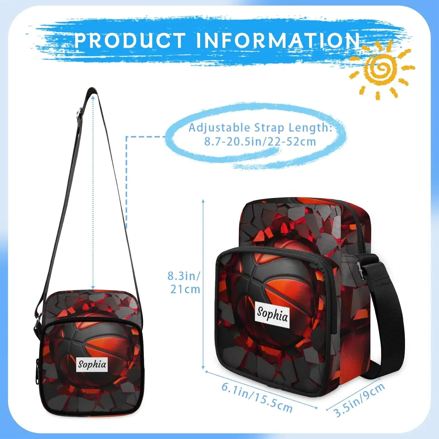 TropicalLife Personalized Crossbody Bag for Women Men Custom Name Messenger Bags