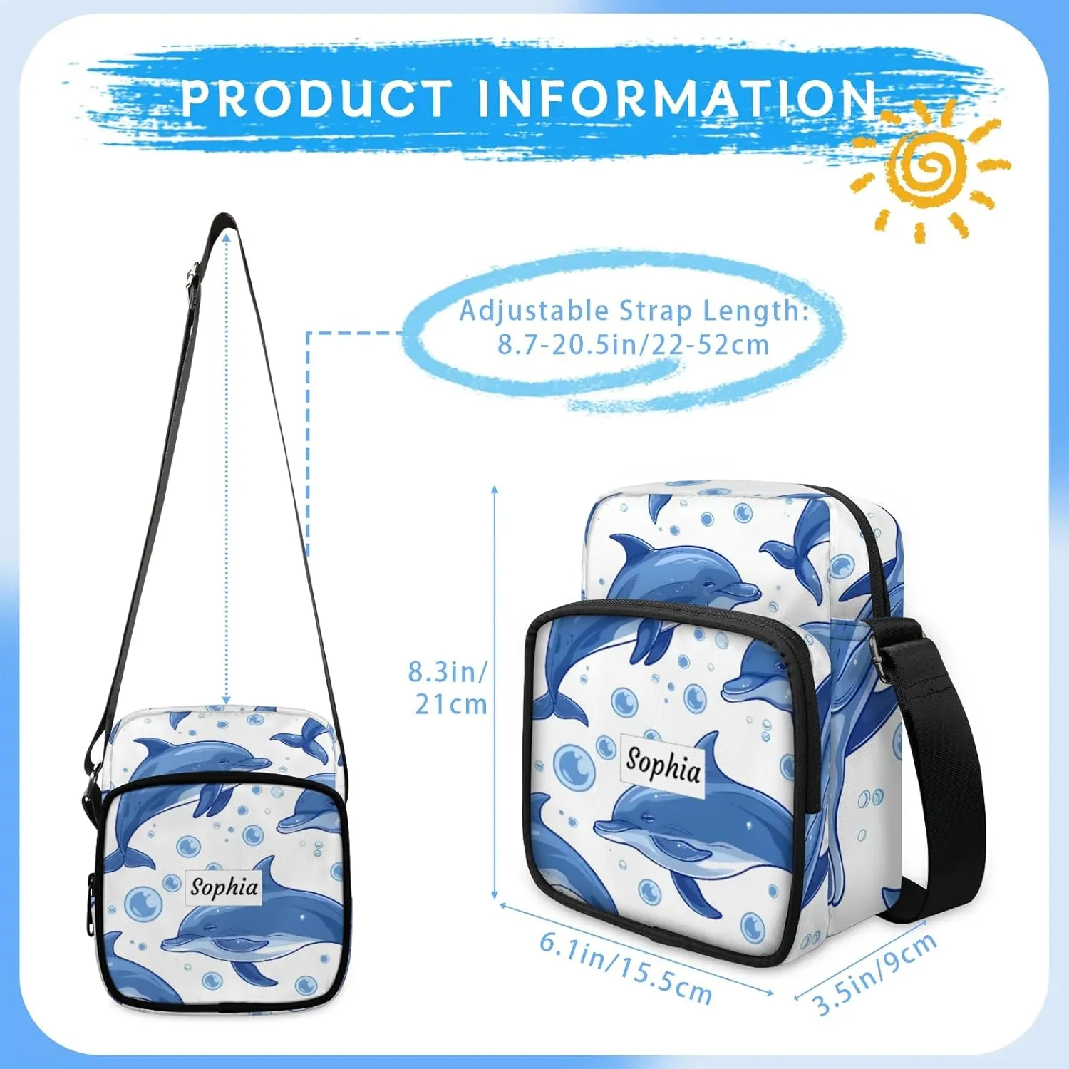 TropicalLife Personalized Crossbody Bag for Women Men Custom Name Messenger Bags