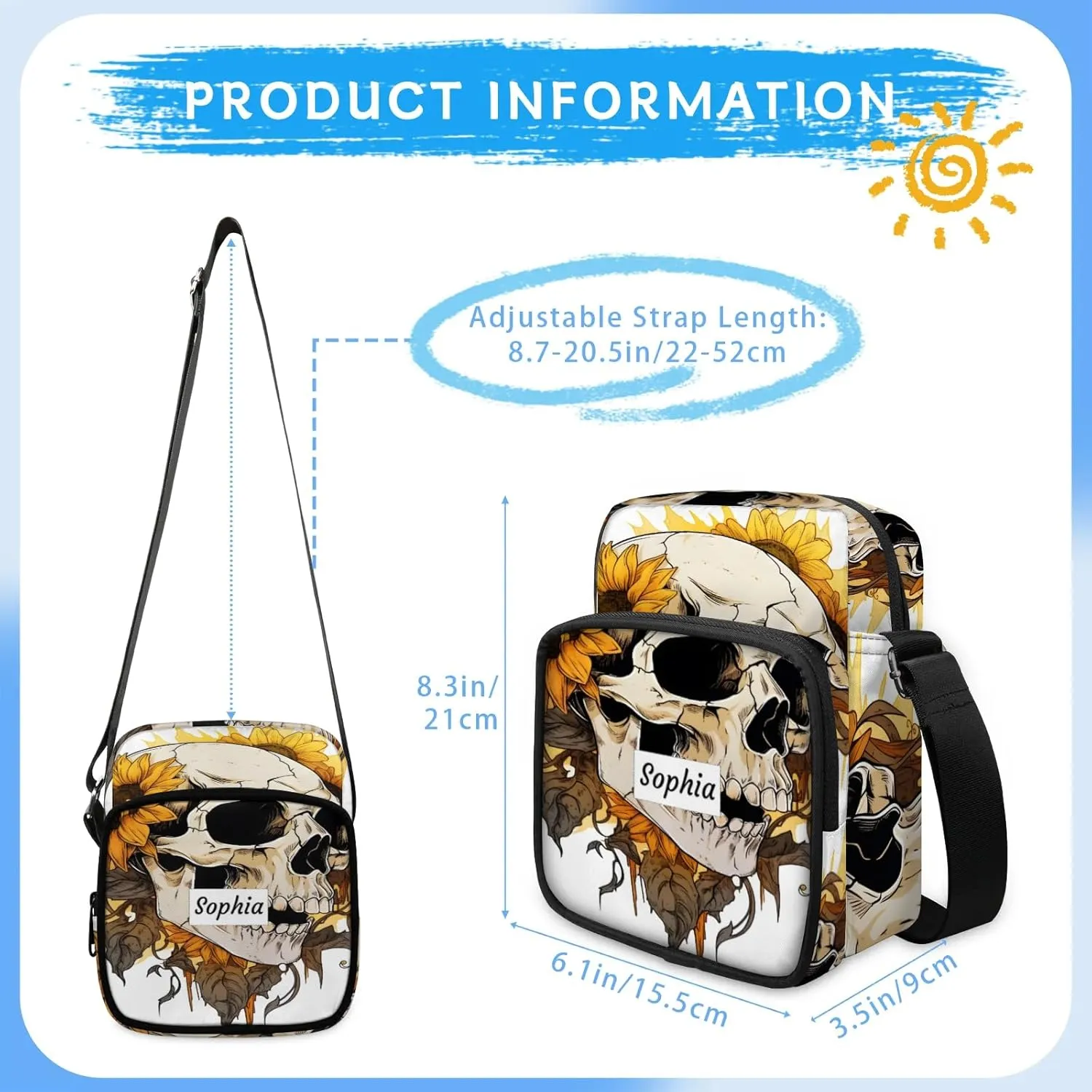 TropicalLife Personalized Crossbody Bag for Women Men Custom Name Messenger Bags
