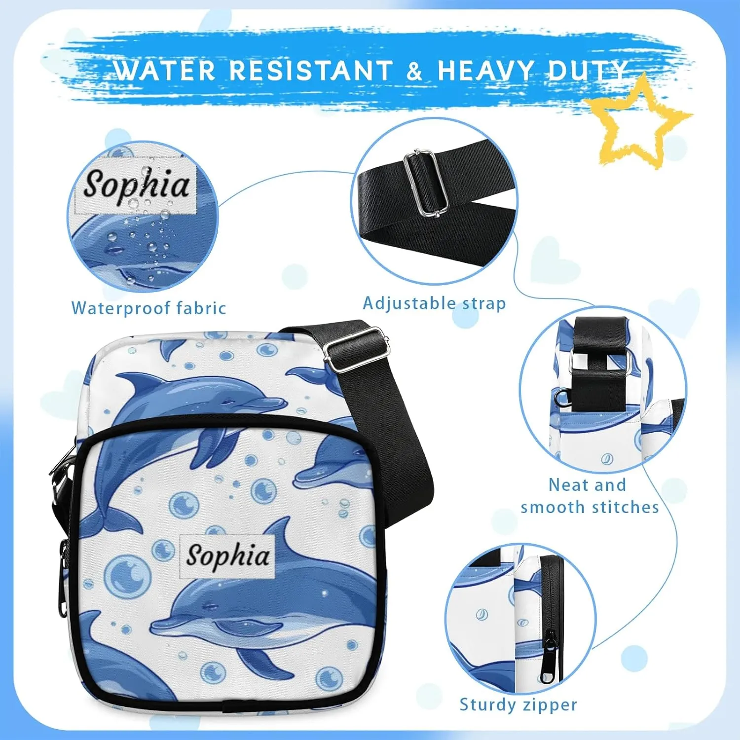 TropicalLife Personalized Crossbody Bag for Women Men Custom Name Messenger Bags