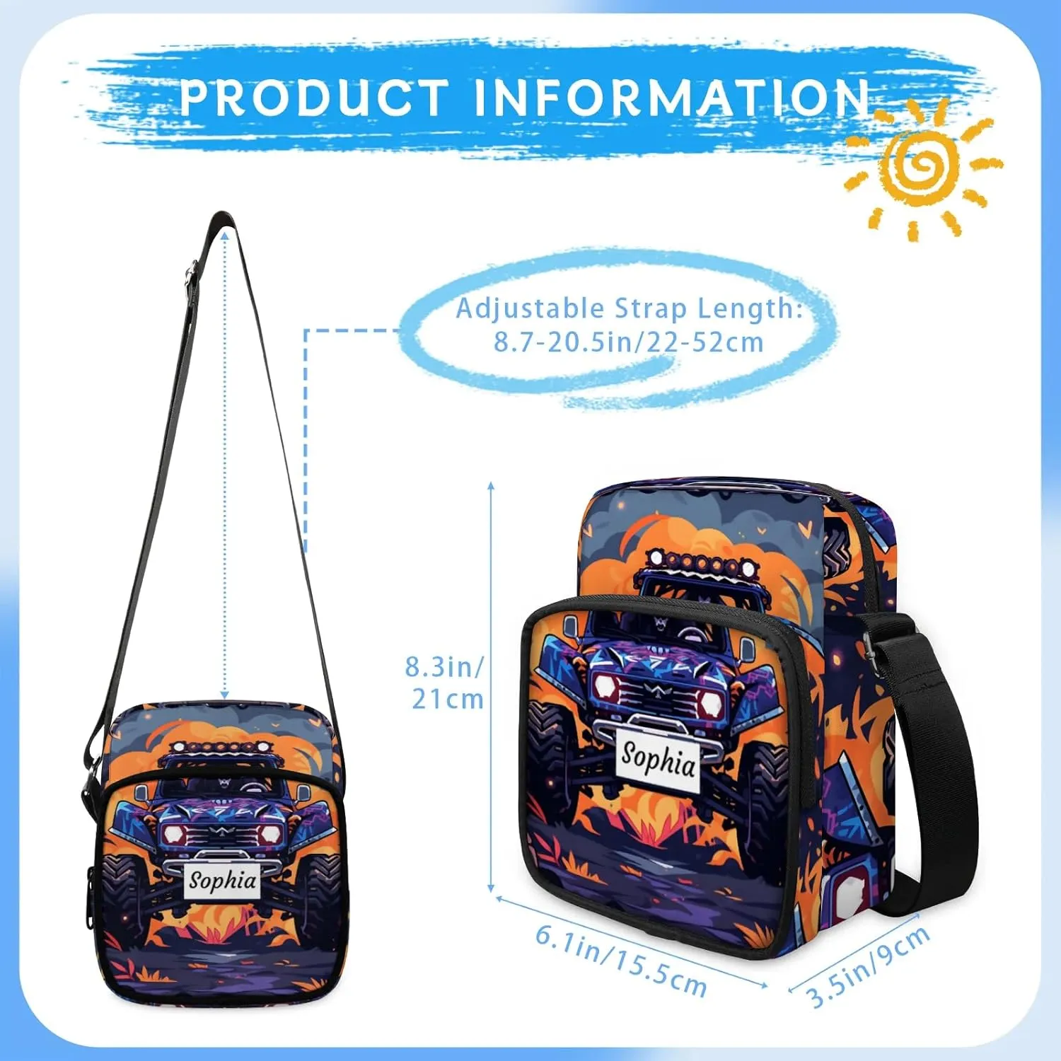 TropicalLife Personalized Crossbody Bag for Women Men Custom Name Messenger Bags