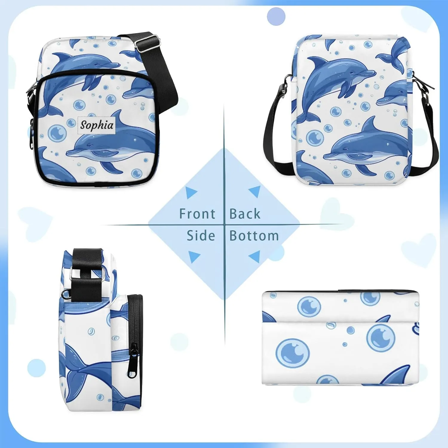 TropicalLife Personalized Crossbody Bag for Women Men Custom Name Messenger Bags