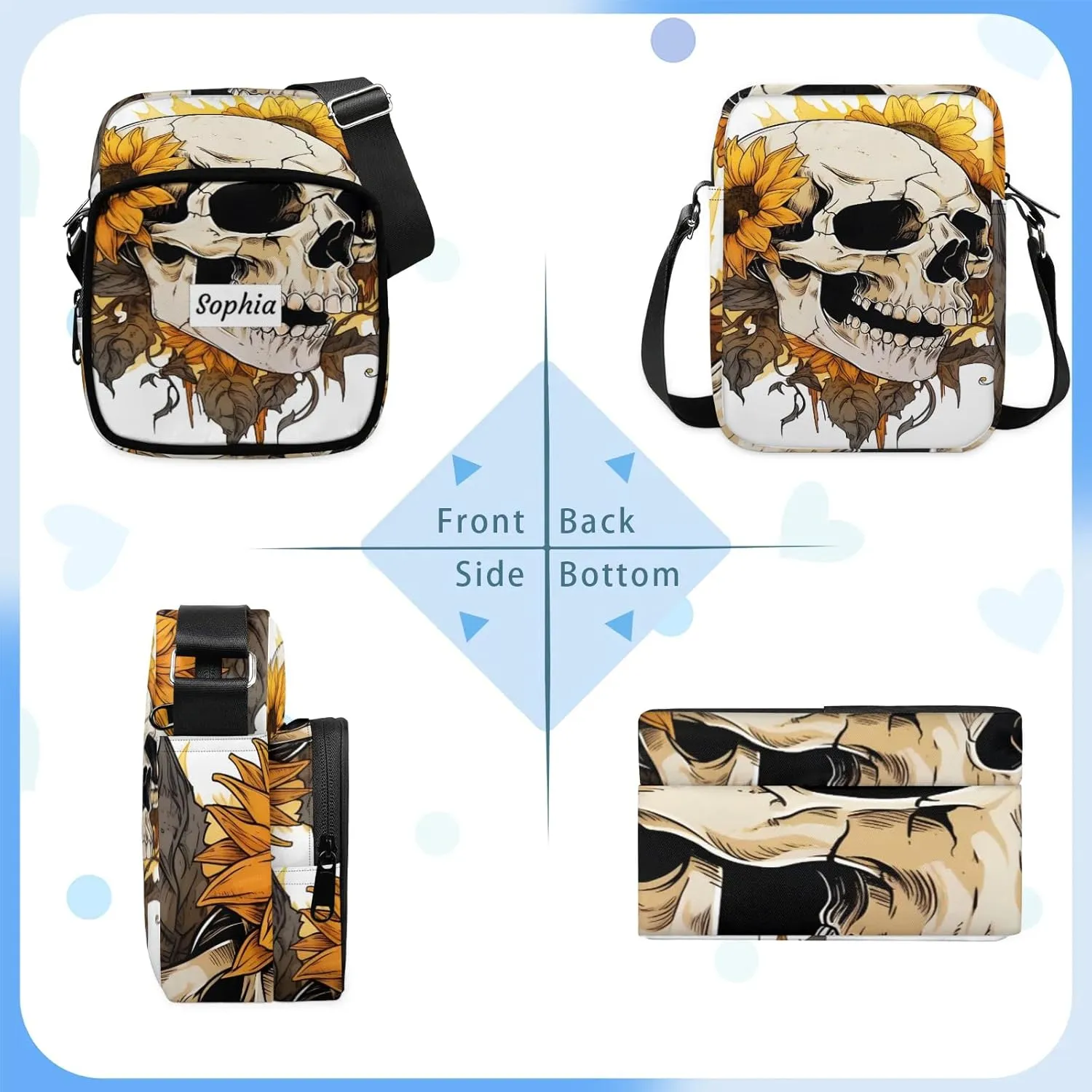 TropicalLife Personalized Crossbody Bag for Women Men Custom Name Messenger Bags