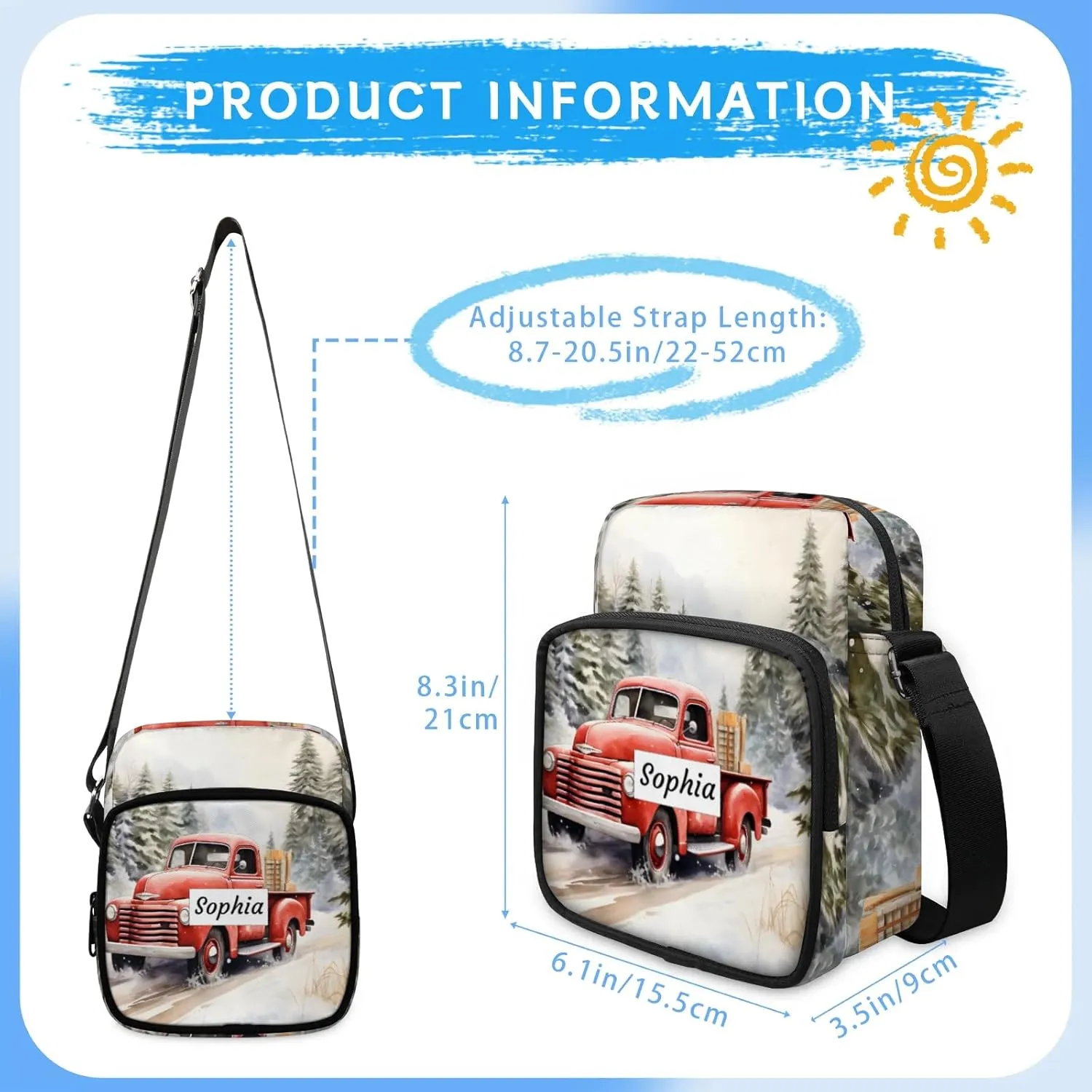 TropicalLife Personalized Crossbody Bag for Women Men Custom Name Messenger Bags