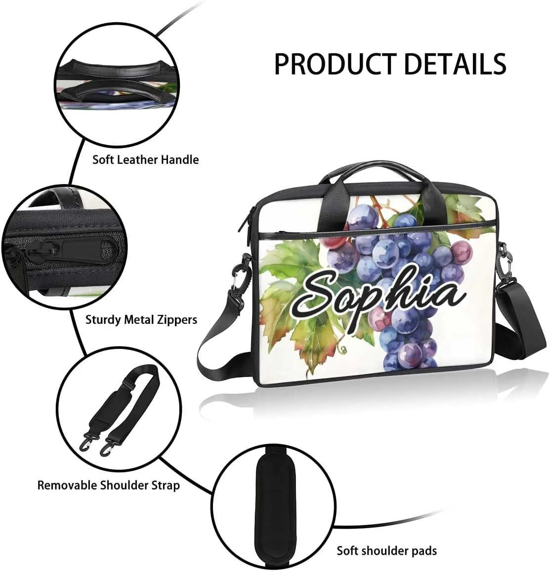 TropicalLife Personalized Laptop Bag 15 Inch Custom Sleeve Case with Handle Shoulder Strap Computer Messenger Bag
