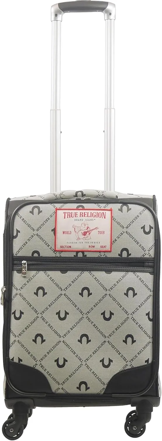 True Religion 23" Rolling Luggage, Soft Sided Suitecases with Spinner Wheels, Black/Gray, 23 Inch