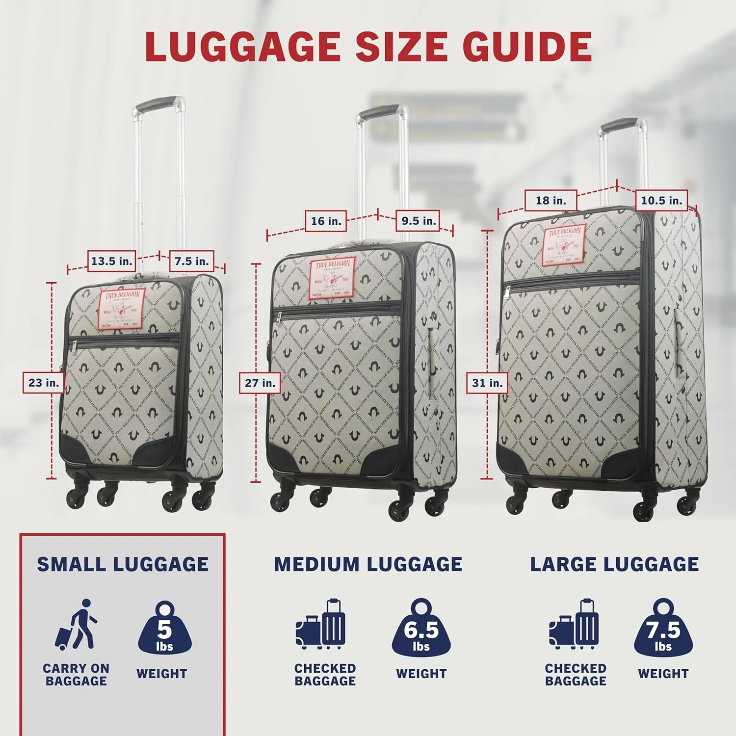 True Religion 23" Rolling Luggage, Soft Sided Suitecases with Spinner Wheels, Black/Gray, 23 Inch