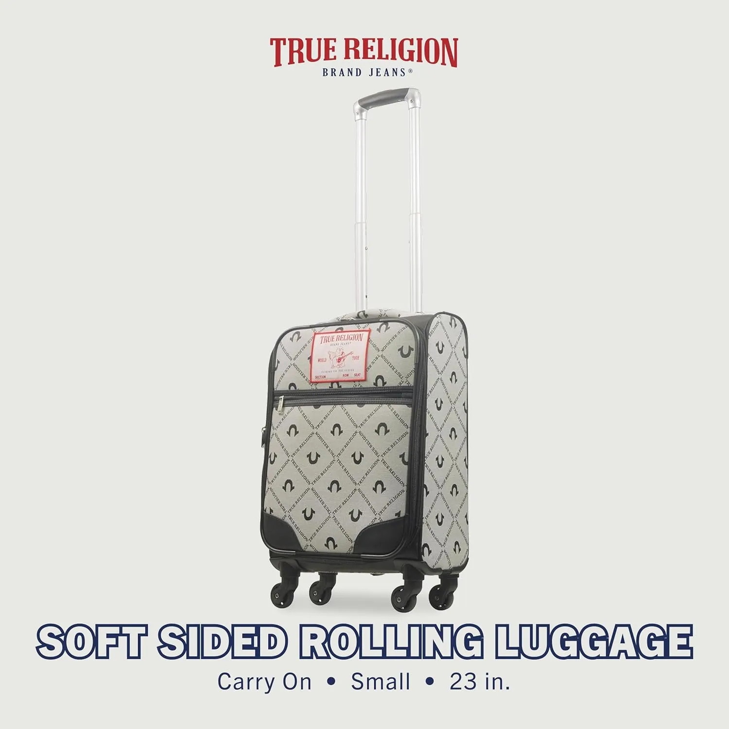 True Religion 23" Rolling Luggage, Soft Sided Suitecases with Spinner Wheels, Black/Gray, 23 Inch