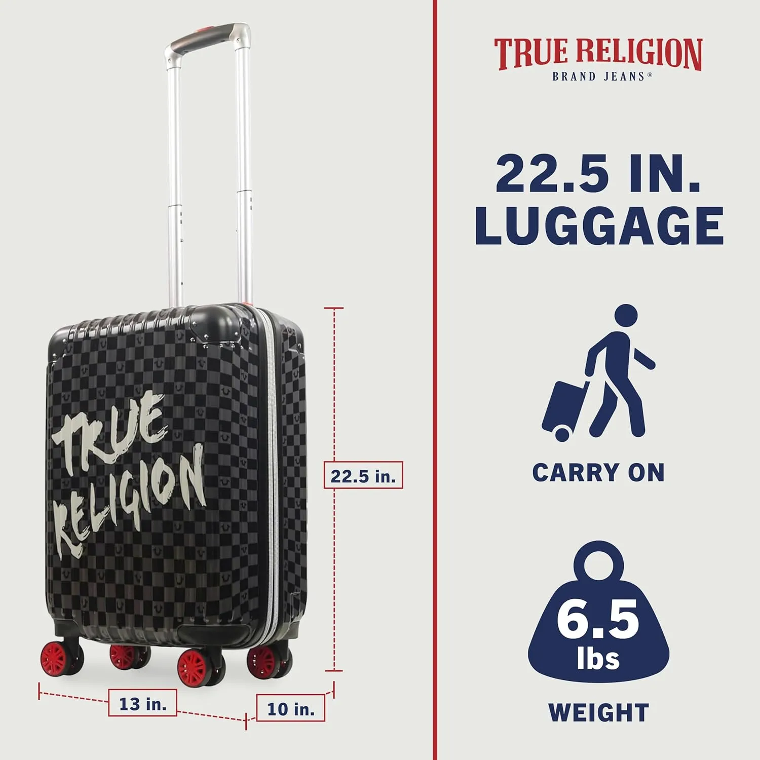 True Religion Carry-On Luggage, Hardshell Rolling Suitcase with Spinner Wheels, Black, Medium