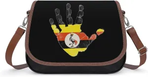Uganda Flag Palm Crossbody Bag Anti-Theft Side Shoulder Bags Adjustable Leather Messenger Bag Unisex