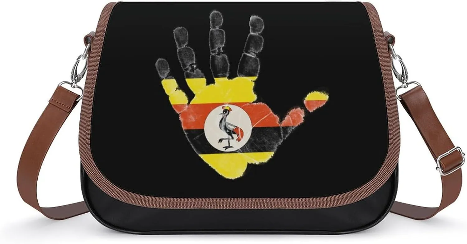 Uganda Flag Palm Crossbody Bag Anti-Theft Side Shoulder Bags Adjustable Leather Messenger Bag Unisex