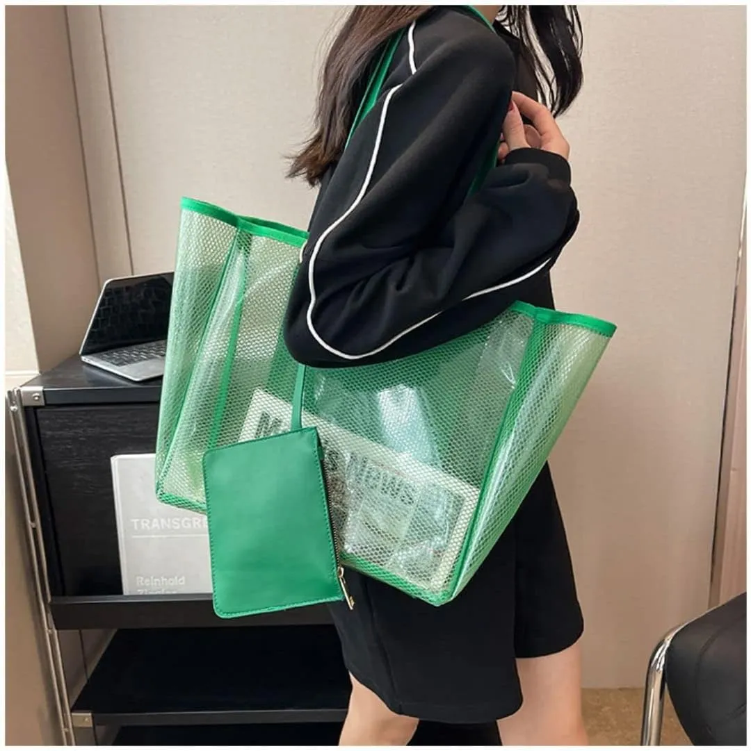 Ulalaza Large Candy Polka Color Clear Shoulder Bag 2 IN 1 Beach Totes Transparent Handbags With Interior Pocket For Women
