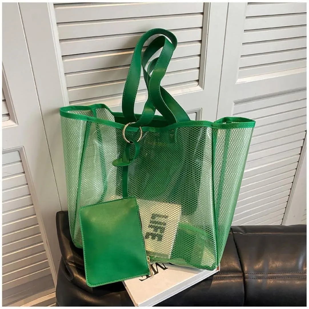 Ulalaza Large Candy Polka Color Clear Shoulder Bag 2 IN 1 Beach Totes Transparent Handbags With Interior Pocket For Women