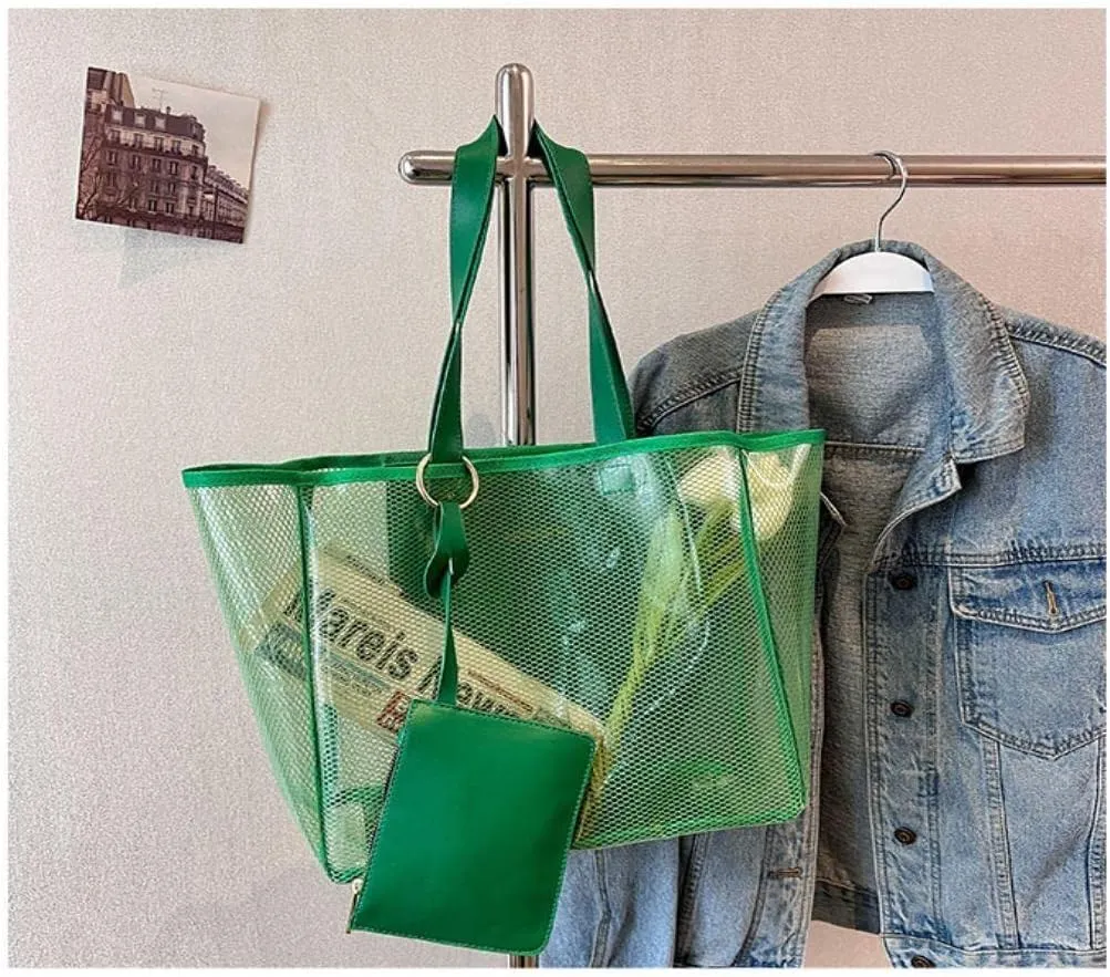 Ulalaza Large Candy Polka Color Clear Shoulder Bag 2 IN 1 Beach Totes Transparent Handbags With Interior Pocket For Women