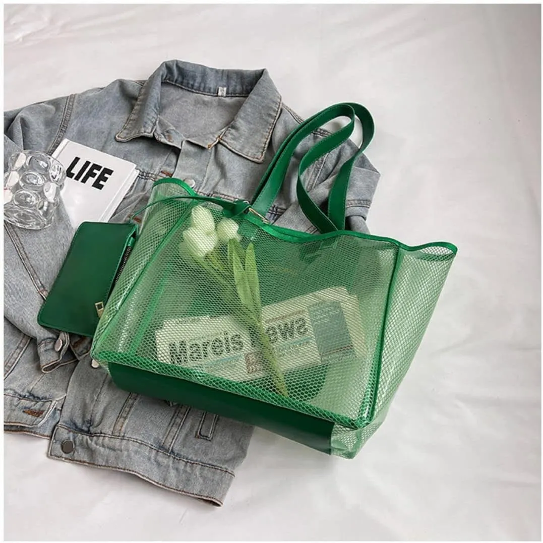 Ulalaza Large Candy Polka Color Clear Shoulder Bag 2 IN 1 Beach Totes Transparent Handbags With Interior Pocket For Women