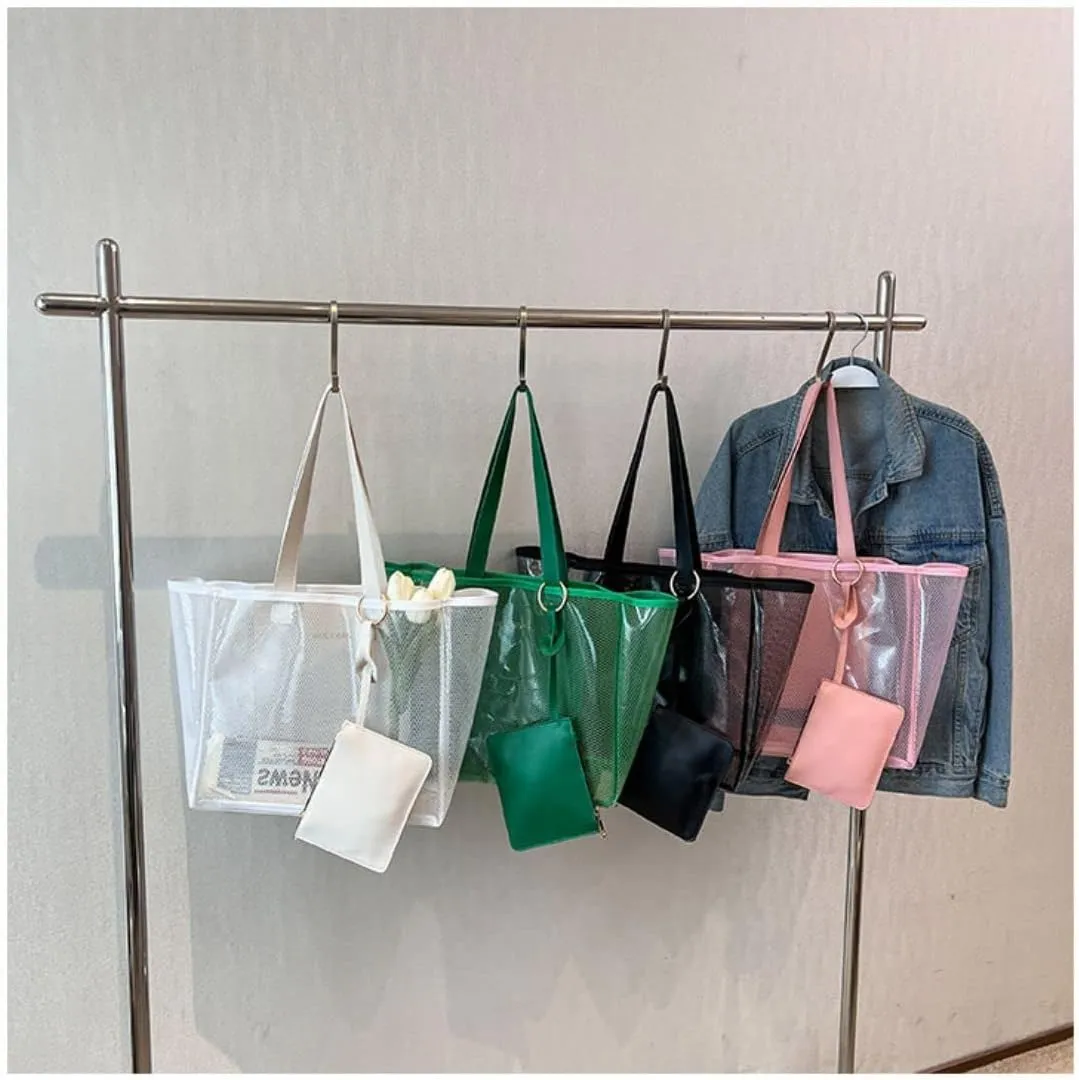 Ulalaza Large Candy Polka Color Clear Shoulder Bag 2 IN 1 Beach Totes Transparent Handbags With Interior Pocket For Women