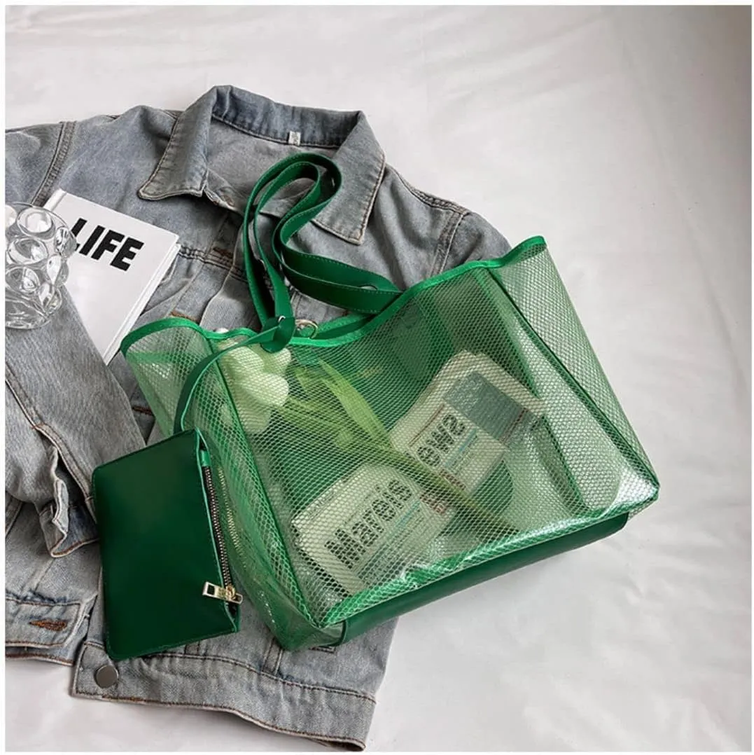 Ulalaza Large Candy Polka Color Clear Shoulder Bag 2 IN 1 Beach Totes Transparent Handbags With Interior Pocket For Women