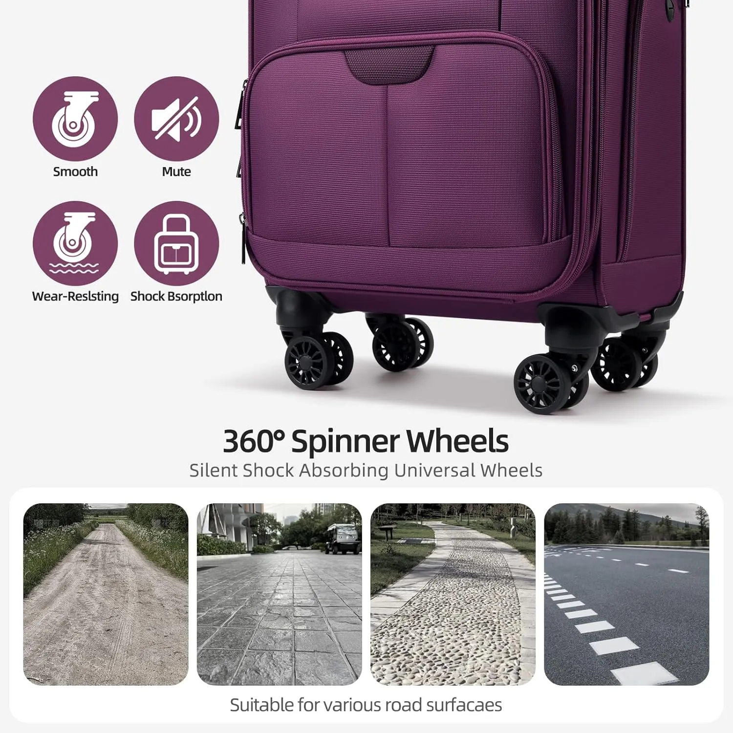 Underseater Carry-On Luggage Airline Approved with Spinner Wheels, 16 Inch Luggage with TSA Lock, Overnight Rolling Softside Suitcases for Women,Purple