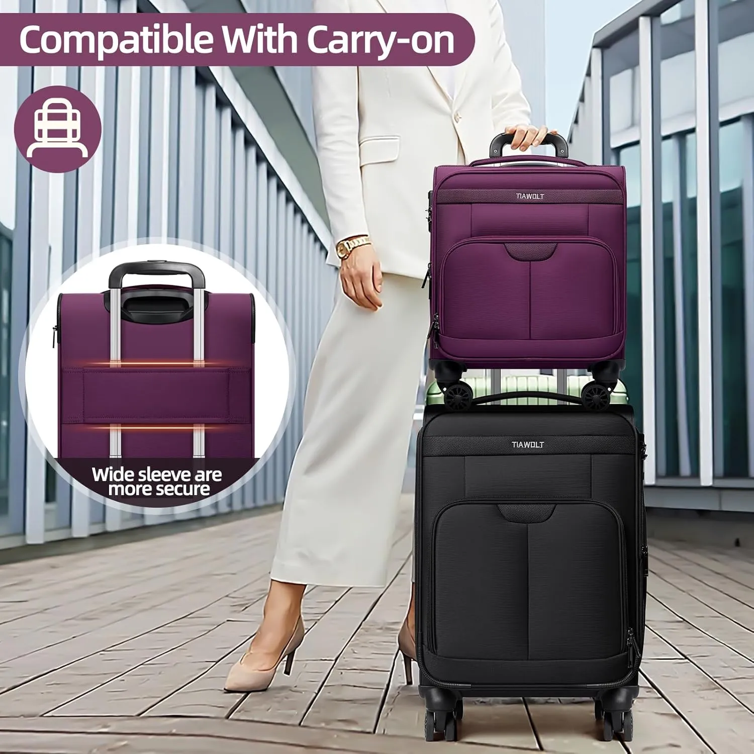Underseater Carry-On Luggage Airline Approved with Spinner Wheels, 16 Inch Luggage with TSA Lock, Overnight Rolling Softside Suitcases for Women,Purple