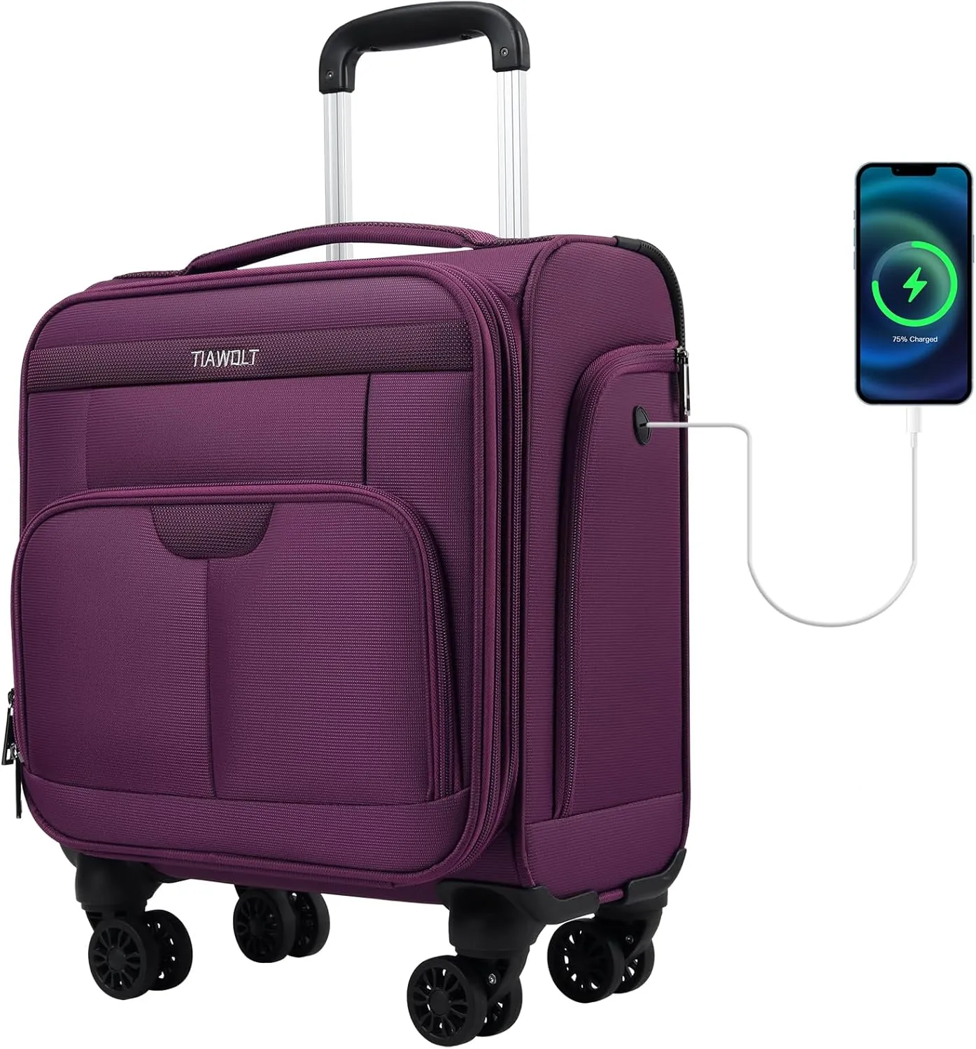 Underseater Carry-On Luggage Airline Approved with Spinner Wheels, 16 Inch Luggage with TSA Lock, Overnight Rolling Softside Suitcases for Women,Purple