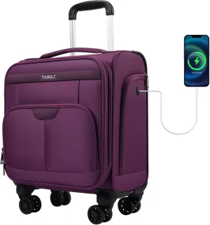 Underseater Carry-On Luggage Airline Approved with Spinner Wheels, 16 Inch Luggage with TSA Lock, Overnight Rolling Softside Suitcases for Women,Purple