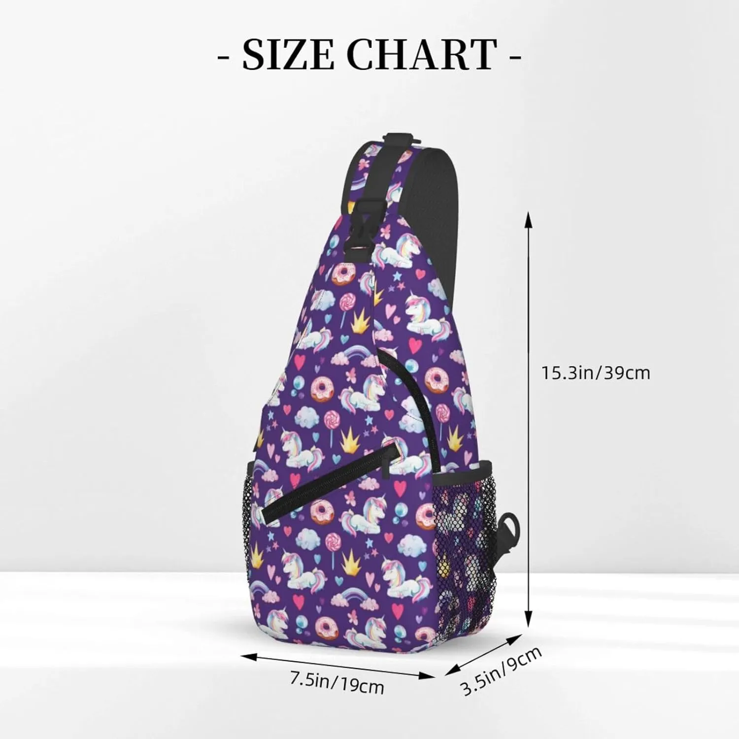 Unicorns Rainbow Donut Lollipop Crown Star Heart Sling Bag Casual Crossbody Bag Sports Shoulder Backpack Travel Chest Pack Cycling Cross Bags Gym Hiking Daypack