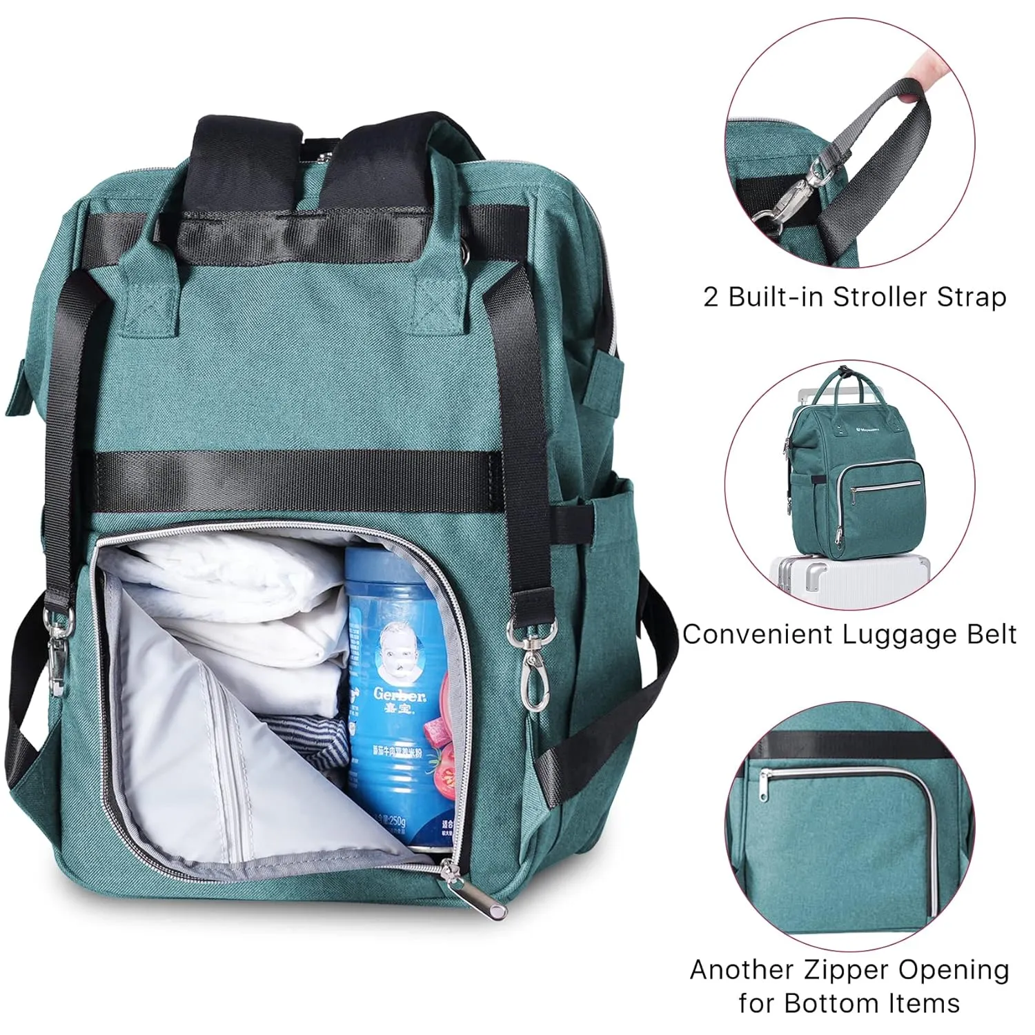 Unisex Baby Diaper Backpack Multifunction Large Baby Travel Backpack with Portable Changing Pad, Stroller Straps for Mom and Dad,Green
