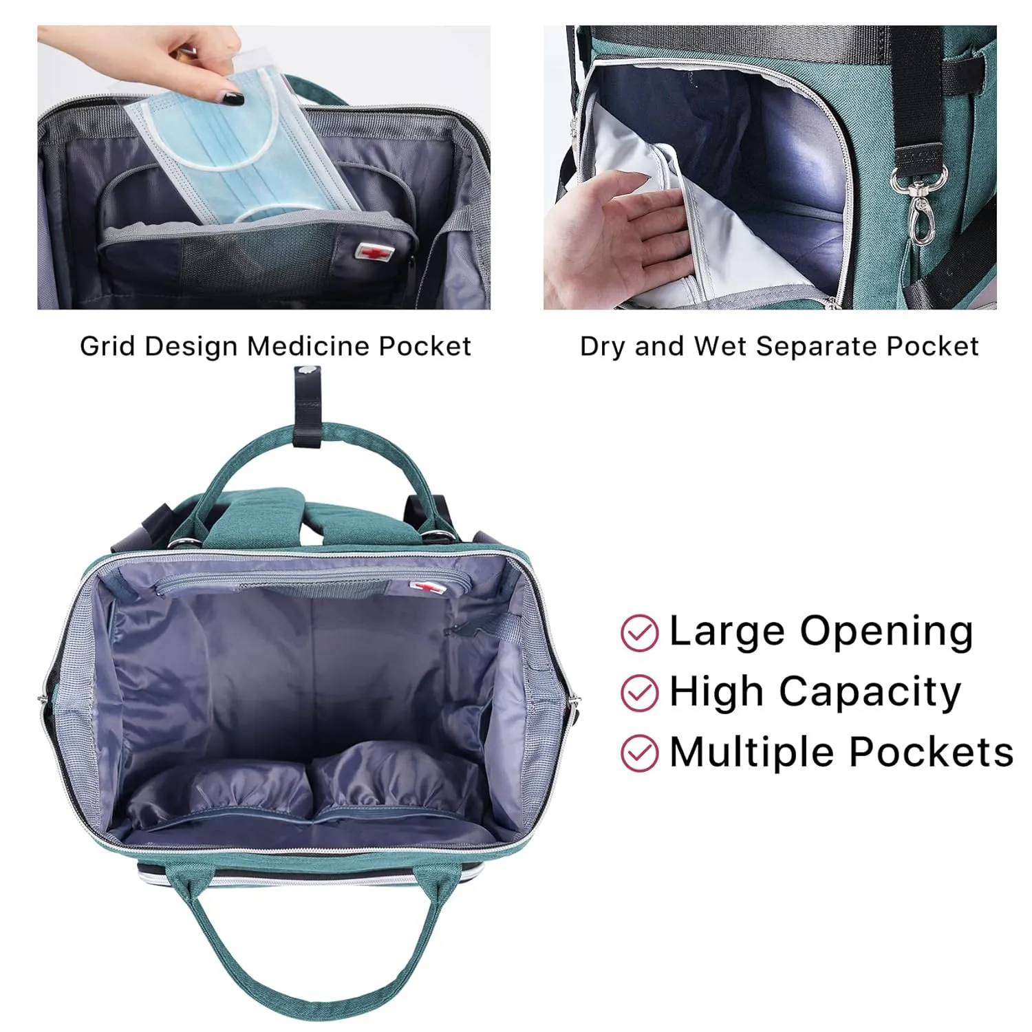 Unisex Baby Diaper Backpack Multifunction Large Baby Travel Backpack with Portable Changing Pad, Stroller Straps for Mom and Dad,Green