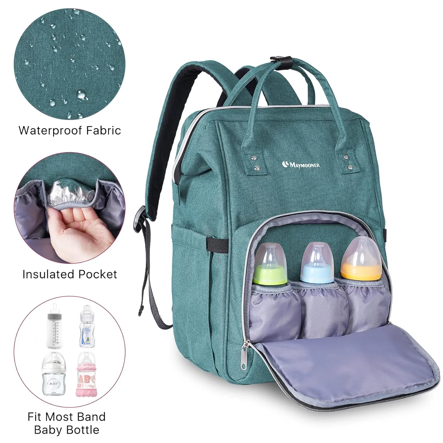 Unisex Baby Diaper Backpack Multifunction Large Baby Travel Backpack with Portable Changing Pad, Stroller Straps for Mom and Dad,Green